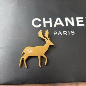 Authentic CHANEL Deer 🦌 gold plated rhinestone CC holiday brooch pin